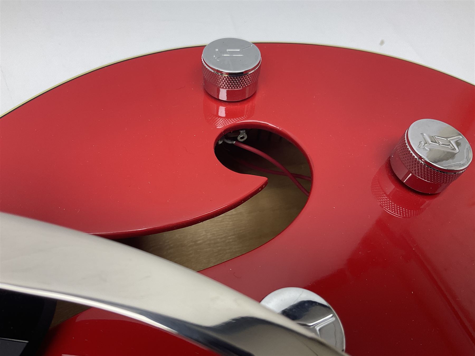 Gretsch Electromatic semi-acoustic guitar model G5129 in black and red with Bigsby tremolo, serial no.KS05063904; L105cm; in fitted hard carrying case