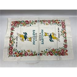 Breweriana; Eight Babycham glasses together with a Babycham plastic fawn mascot and linen I'd Love a Babycham tea towel
