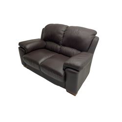 Rogers of York - pair two seat sofas, upholstered in soft brown leather