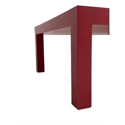 Heals - contemporary square coffee table, in pale red finish