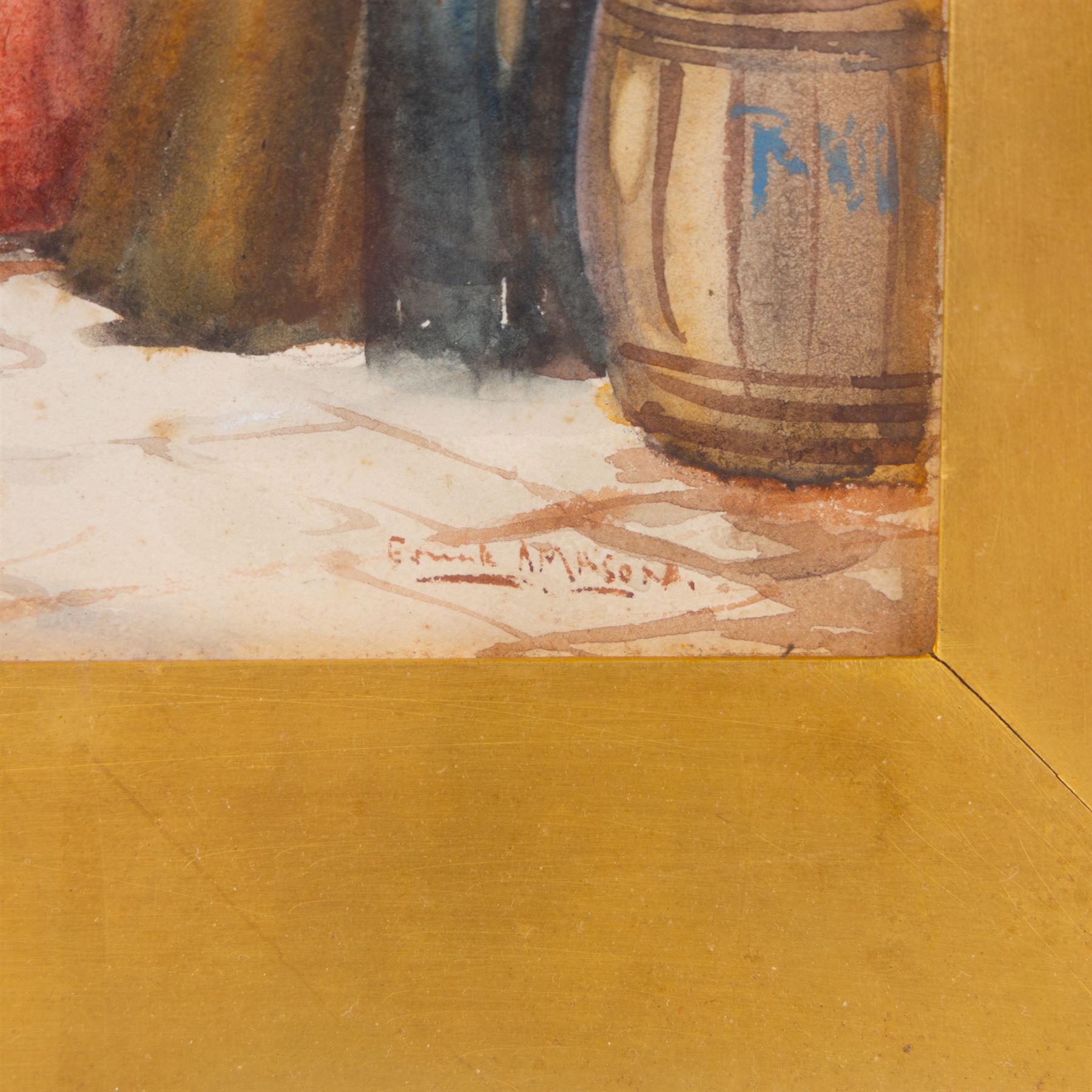 Frank Henry Mason (Staithes Group 1875-1965): 'Leisure Moments' - Girls Knitting on the Quayside Scarborough, watercolour signed, old title label verso 28cm x 18cm
Provenance: purchased David Duggleby Ltd 16th September 2022 Lot 150