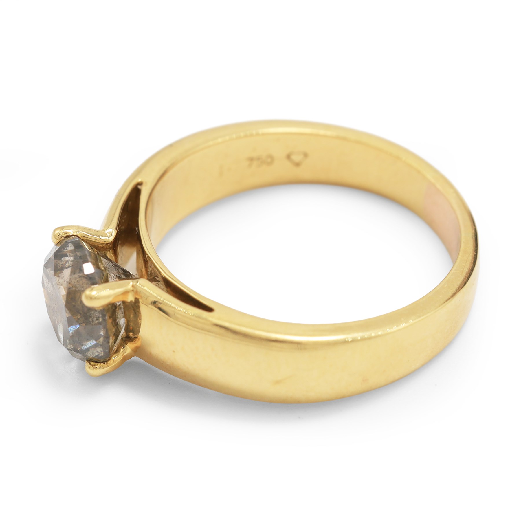18ct gold diamond ring, four claw set with a single round brilliant cut diamond of approx 2.20 carat, stamped 750