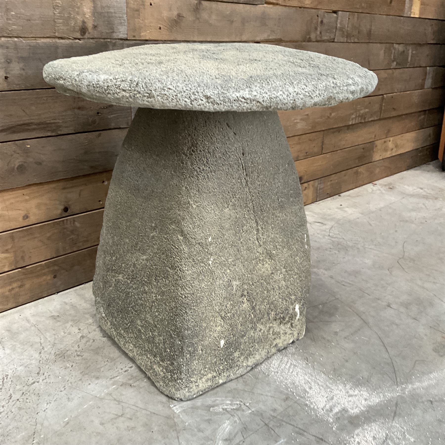 Cast stone two piece garden staddle stone mushroom