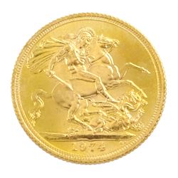Queen Elizabeth II 1974 gold full sovereign coin