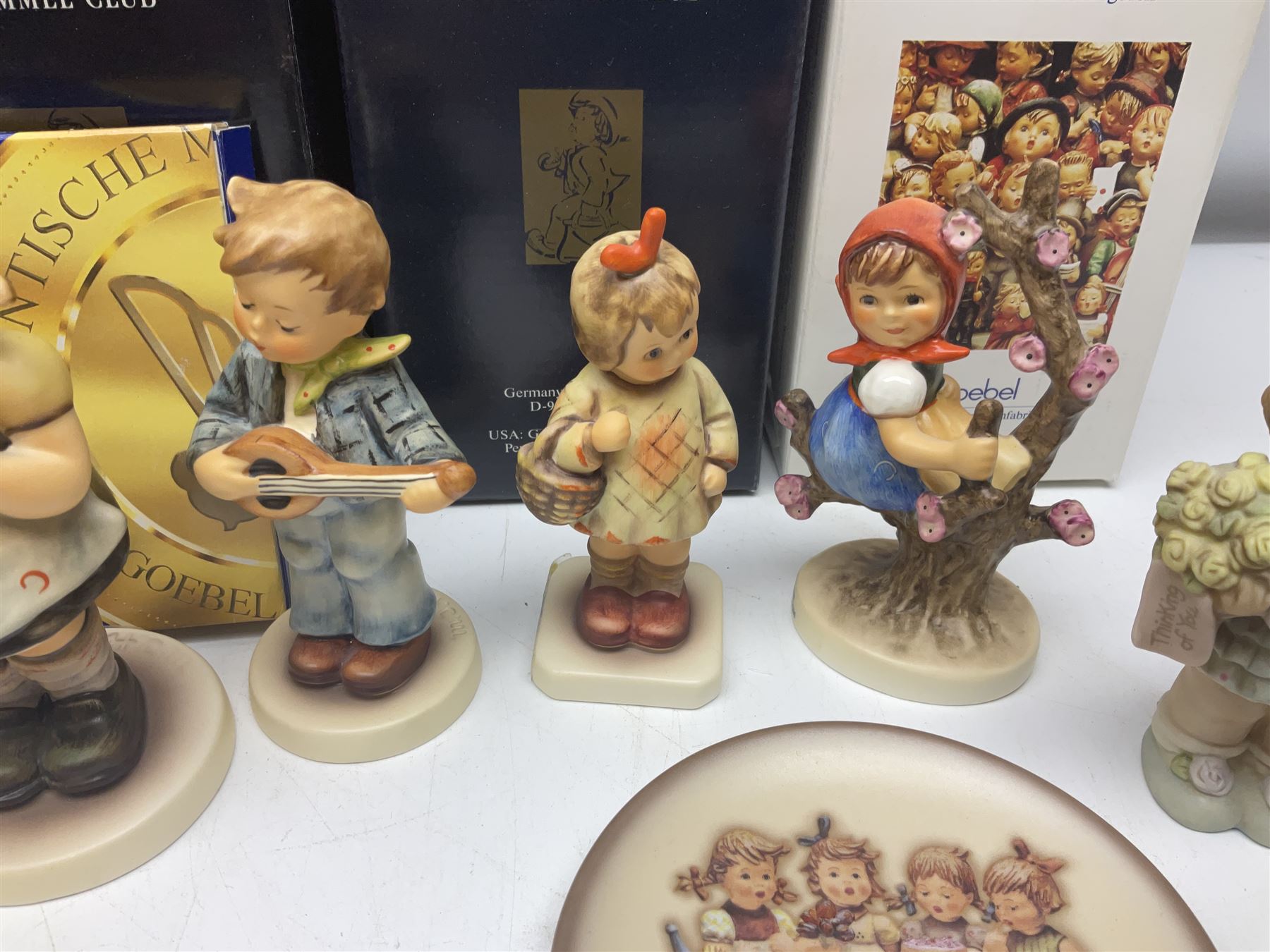 Ten Goebel Hummel figures, to include Morning Stroll, Apple Tree Girl, I brought you a gift, etc together with Enesco Mabel Lucie Atwell figure, ten with original boxes 