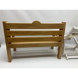 Charlie Bears bench, H41.5cm L58.5cm D29.5cm, and two Charlie Bears deck chairs, each approximately H37cm, together with a limited edition Silver Tag Bear, Logan Bear, 226/1,500, with tag, and two further bears, (6)