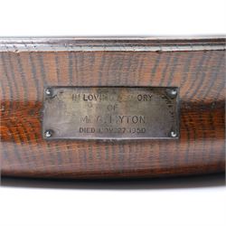 Carved bowl with central Yorkshire Rose motif, with white metal plaque, D25cm; and a similar turned bowl with white metal plaque, D22cm (2)