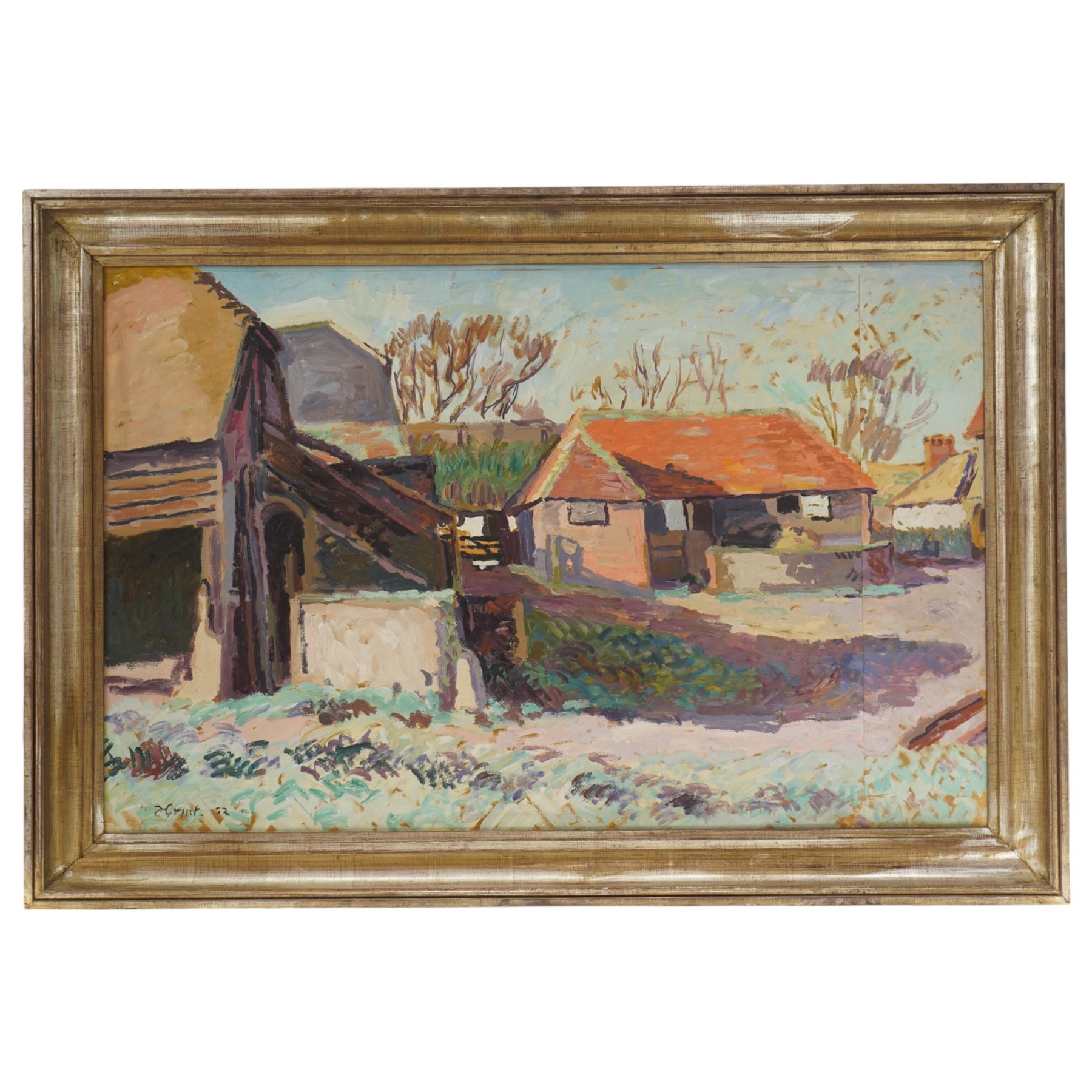 Duncan Grant (British - Bloomsbury Group 1885-1978): 'The Farmstead at Charlston', oil on paper laid onto board signed and dated '32, titled on gallery labels verso 57cm x 88cm
Provenance: exh. Leicester Galleries Exhibition of the Collection of the late Sir Hugh Walpole, Spink, King Street, London