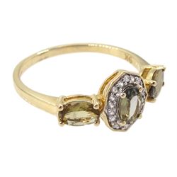 9ct gold csarite and white zircon ring, hallmarked