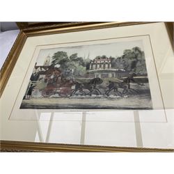 After James Pollard (British 1792-1862): 'The Taglioni Windsor Coach'; 'Royal Mail Coach'; 'The Royal Mails Preparing to Start' and 'The Unicorn Norwich Coach', set four 19th coloured engravings pub. 1824-1837 max 43cm x 59cm (4)
