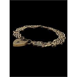 9ct gold gate bracelet with heart clasp, hallmarked