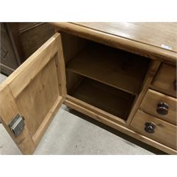 Victorian pine dresser, fitted with single cupboard door with shield shaped panel and three drawers, on bun feet - THIS LOT IS TO BE COLLECTED BY APPOINTMENT FROM THE OLD BUFFER DEPOT, MELBOURNE PLACE, SOWERBY, THIRSK, YO7 1QY