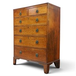 Edwardian mahogany tall chest, rectangular top with reeded edge, above two short over four long graduating drawers, raised on bracket feet