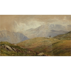  English School (Late 19th century): Herding Sheep in the Highlands, watercolour unsigned 25cm x 42cm  
