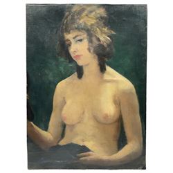 English School (19th/20th century): Female Nude Portrait, oil on canvas indistinctly signed 65cm x 47cm (unframed)