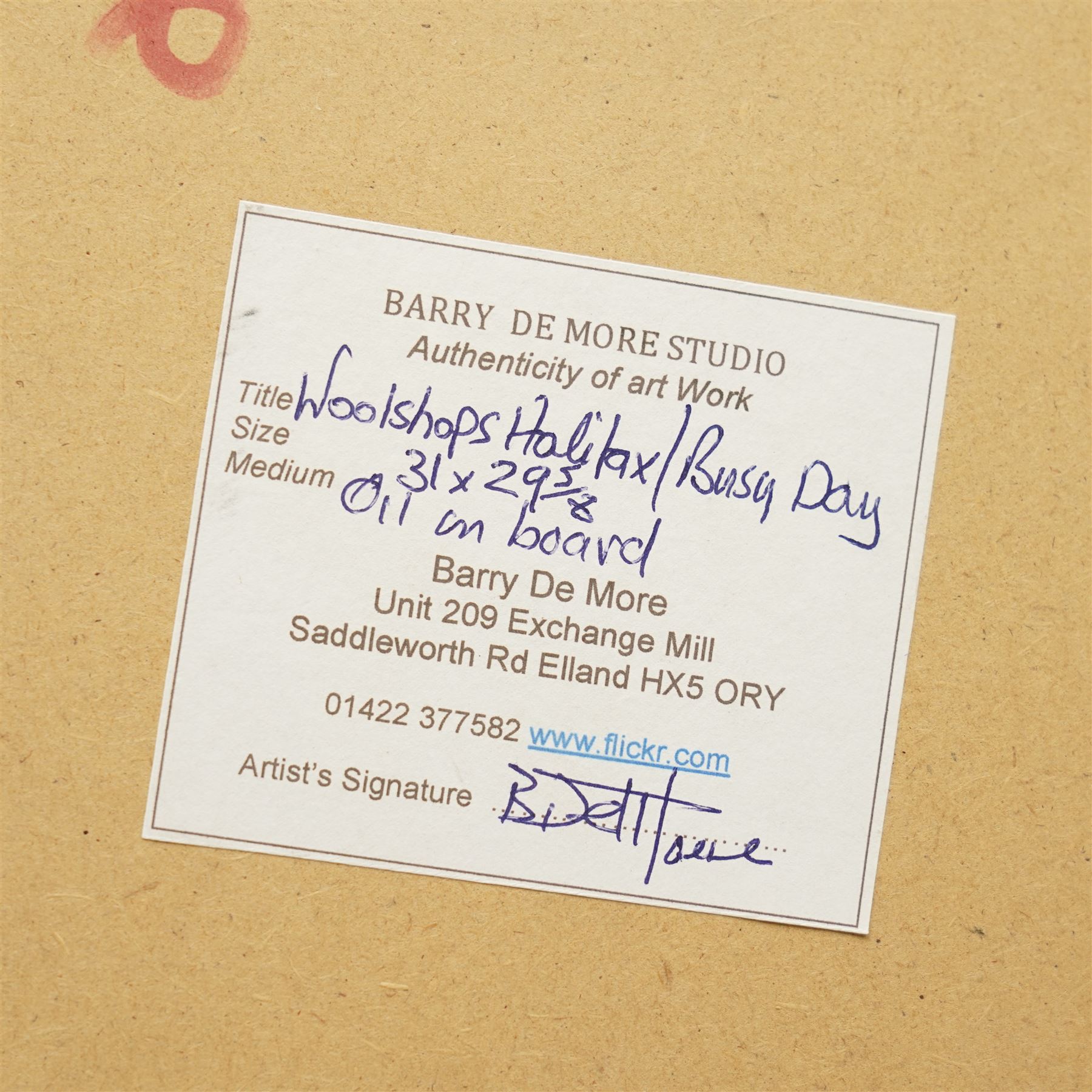 Barry De More (Yorkshire 1948-2023): 'Woolshops Halifax - Busy Day, oil and impasto on board signed, titled and dated 2012 verso 70cm x 40cm
Notes: Acclaimed as one of the North's greatest expressionist artists, Barry De More (1948-2023) used a heavy impasto style to transfer his love of Yorkshire landscapes, townscapes and people to canvas. His work sits comfortably in the company of work by Kossoff and Auerbach, selling to collectors in the UK and overseas. De More's work can be found in the permanent collection of work by Northern Artists at Dean Clough, one of the UK's largest contemporary art galleries.