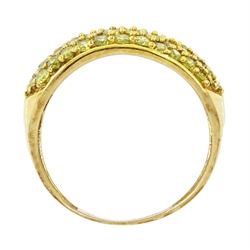 9ct gold five row round brilliant cut yellow diamond ring, hallmarked, total diamond weight approx 1.50 carat