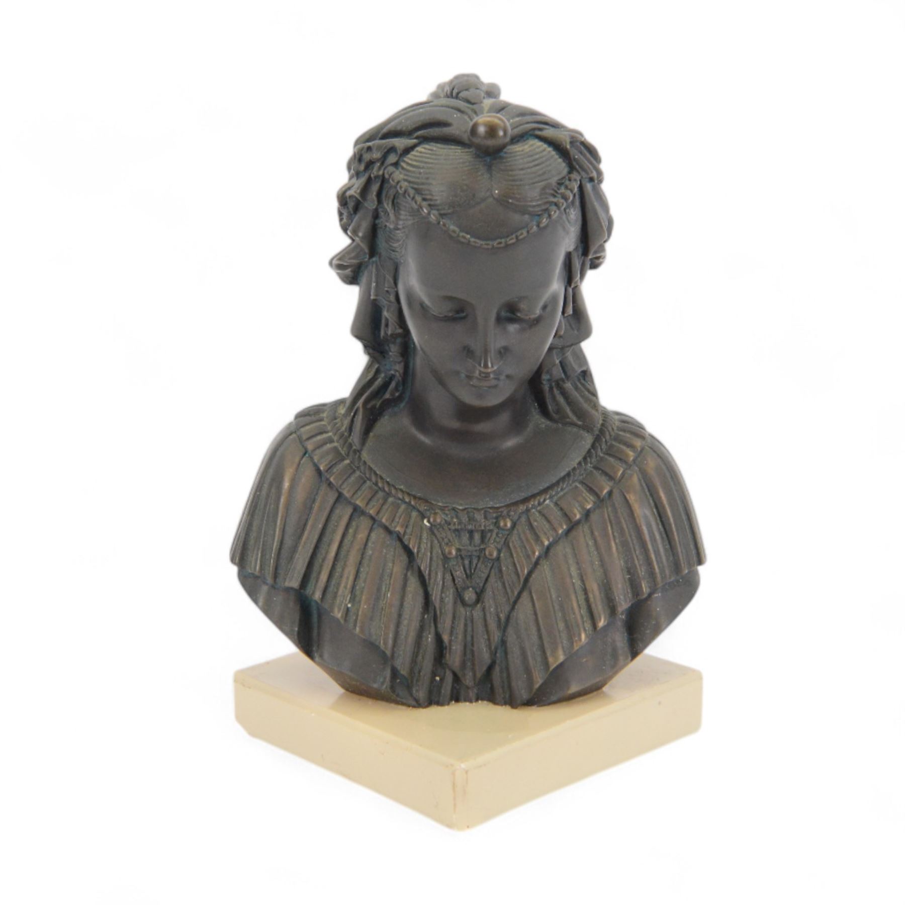 Angelica Maria composite bust, upon a square base, H20cm