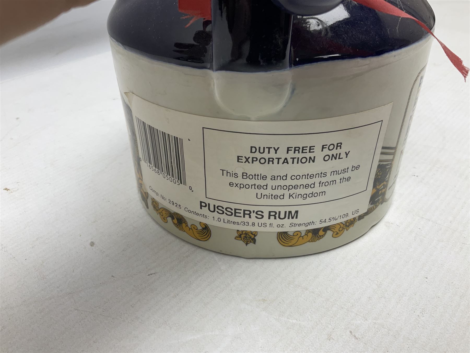 Pussers, British Navy rum, 1 litre, 95.5 proof, in a ceramic flagon