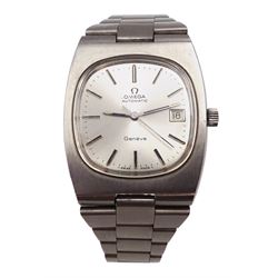 Omega Geneve automatic gentleman's stainless steel bracelet wristwatch, Ref. 	166.0191, Cal. 1012, silvered dial with date aperture, on original stainless steel bracelet