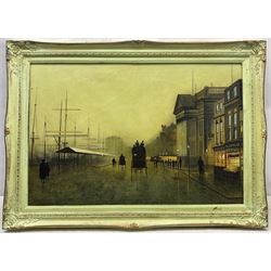 Follower of John Atkinson Grimshaw (British 1836-1893): The Custom House Liverpool Looking North, oil on board, bears spurious signature W Meegan 50cm x 75cm