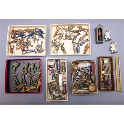  Collection of die-cast and lead figures by Britains, Charbins, Johillo etc, predominantly military including WW1 and later soldiers, sailors and airman, machine gunners, stretcher bearers etc, some farm animals, Sissons Hall's Distemper advertising group, and eleven composition figures of soldiers and airmen, all unboxed  