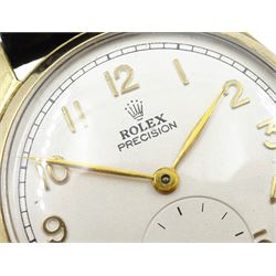 Rolex Precision gentleman's 9ct gold manual wind wristwatch, Ref. 12325, silvered dial with Arabic numerals and subsidiary seconds dial, back case No. 183510, case by Dennison hallmarked Birmingham 1948