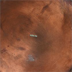 Newlyn Arts and Crafts beaten copper jug, the planished exterior decorated with fish, stamped Newlyn to base, H27cm 