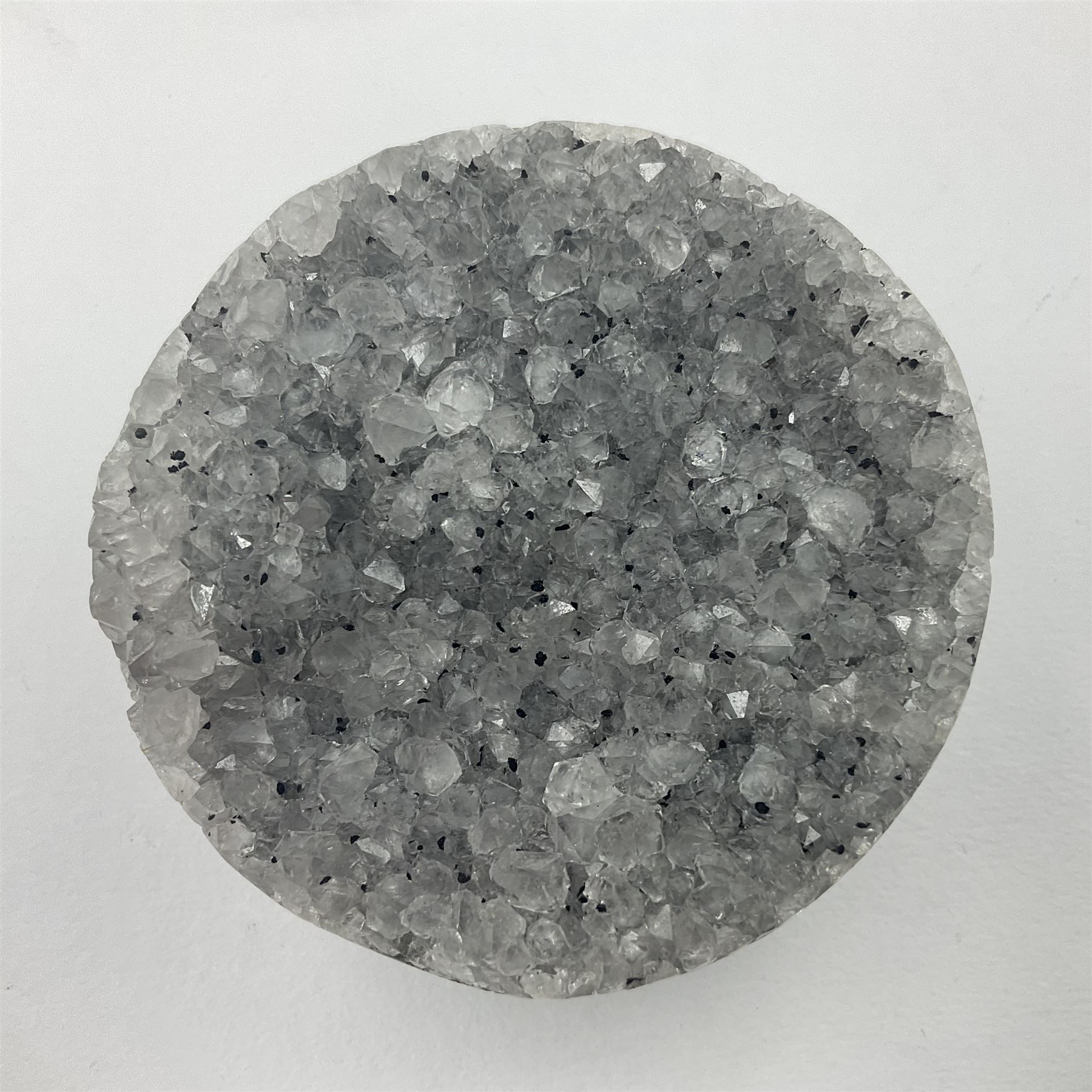 Amethyst geode spheres, with white crystalline internal formation, D9cm