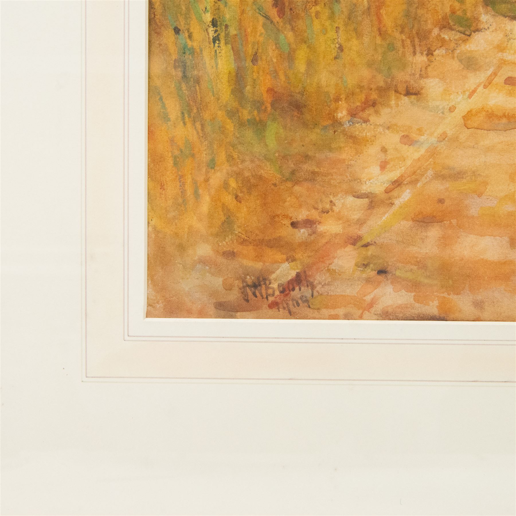 James William Booth (Staithes Group 1867-1953): Driving Cattle past Ugthorpe Mill, watercolour signed and dated 1909, 59cm x 45cm