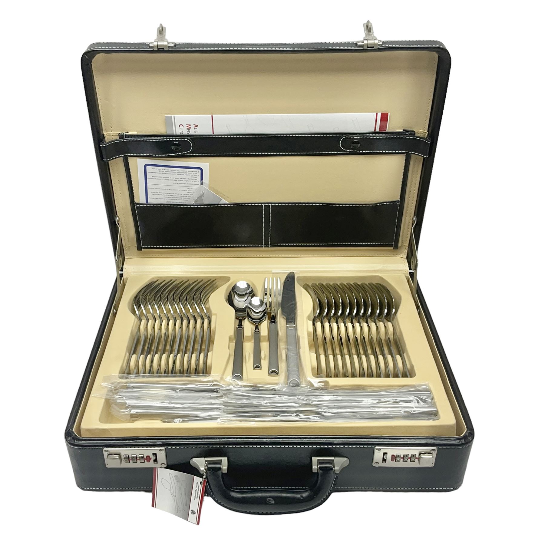 Swiss Besteckkoffer Anastacia Edelstahl canteen of Cutlery, housed in original briefcase, with paperwork