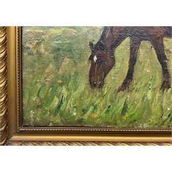 James William Booth (Staithes Group 1867-1953): Two Ponies, oil on canvas laid on board unsigned 23cm x 32cm 