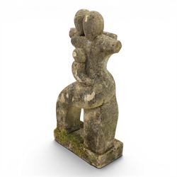 Pair of composite stone gardens sculptures, in the manner of Henry Moore, tallest 102cm