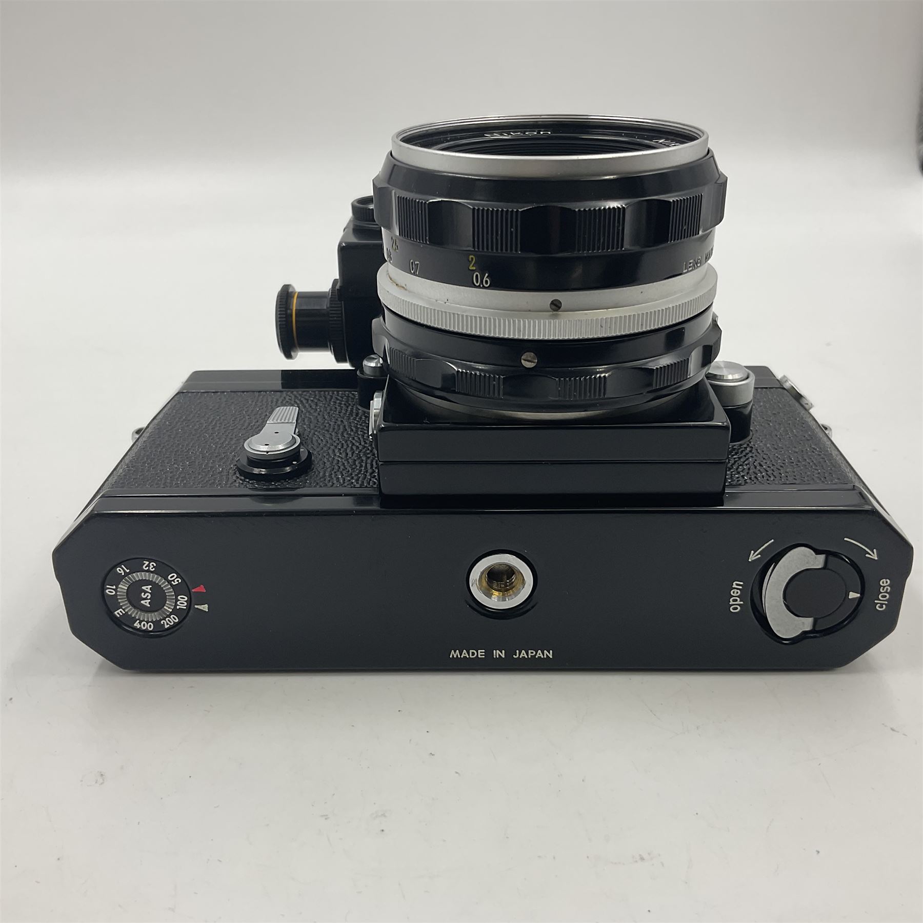 Nikon F Photomic camera body, serial no. 6543350, circa 1964, with 'Nikon NIKKOR-H Auto 1:2 f=50mm' lens, serial no. 1002112