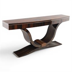 Giorgio Collection - Art Deco design macassar ebony 'Luna' console table, rectangular bow-front top with cross-banding and sun-burst veneer, fitted with single drawer, raised on a curved U-shaped base, retailed by Harrods