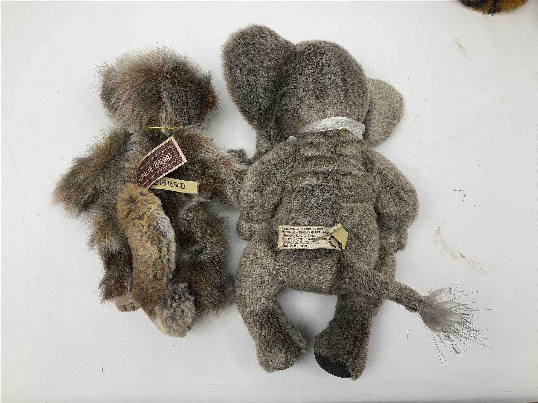 Four Charlie Bears, comprising Konig CB202051, TeaLeaf CB141479, and Pimky CB161656B, each designed by Isabelle Lee, and Hari Hi Way CB175131, all with tags