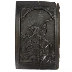 18th century carved oak panel depicting St George slaying the dragon, H38cm