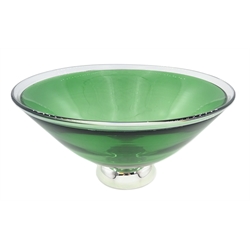  Shop stock: Hallmarked silver mounted green glass pedestal bowl boxed 22cm diameter  