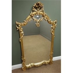  Large French style mirror in ornate gilt frame decorated with flowers, W89cm, H158cm  