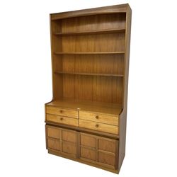 Nathan - teak wall unit, raised shelves over four drawers and double cupboard