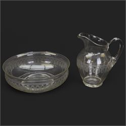 Edwardian glass wash jug and bowl, each 