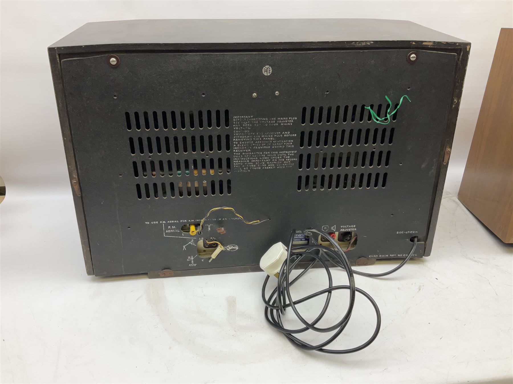 1955 Pye Fenman II valve radio in walnut veneered case, W58cm, together with a 1950s McMichael Type 854 valve radio with Bakelite knobs, W47cm H39cm D24cm, and 1957 Ekco Type A320 radio in dark walnut veneered case (3)