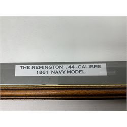 Unmarked Spencer & Rogers type Remington style .44 cal. six-shot percussion revolver, 20cm octagonal barrel with loading lever under, brass trigger guard and two-piece wooden grip L37cm overall; together with a framed watercolour by Alan J. Gray dated 2009 entitled 'The Remington .44 Calibre 1861 Navy Revolver'  19 x 42cm (2)