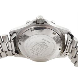 Tag Heuer gentleman's stainless steel automatic wristwatch, Ref. 669.206F, black dial with luminous hour markers, on original stainless steel bracelet,, with fold-over clasp and one other Tag Heuer Night Diver gentleman's stainless steel quartz wristwatch, cream luminous dial, on original stainless steel bracelet, both boxed