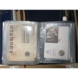 Approximately one hundred and fifteen Royal Mint coin covers, in two ring binder folders and loose, together with approximately 53 grams of Great British pre-1920 and approximately 68 grams of Great British pre-1947 silver threepence coins, and a small quantity of further pre-decimal coins