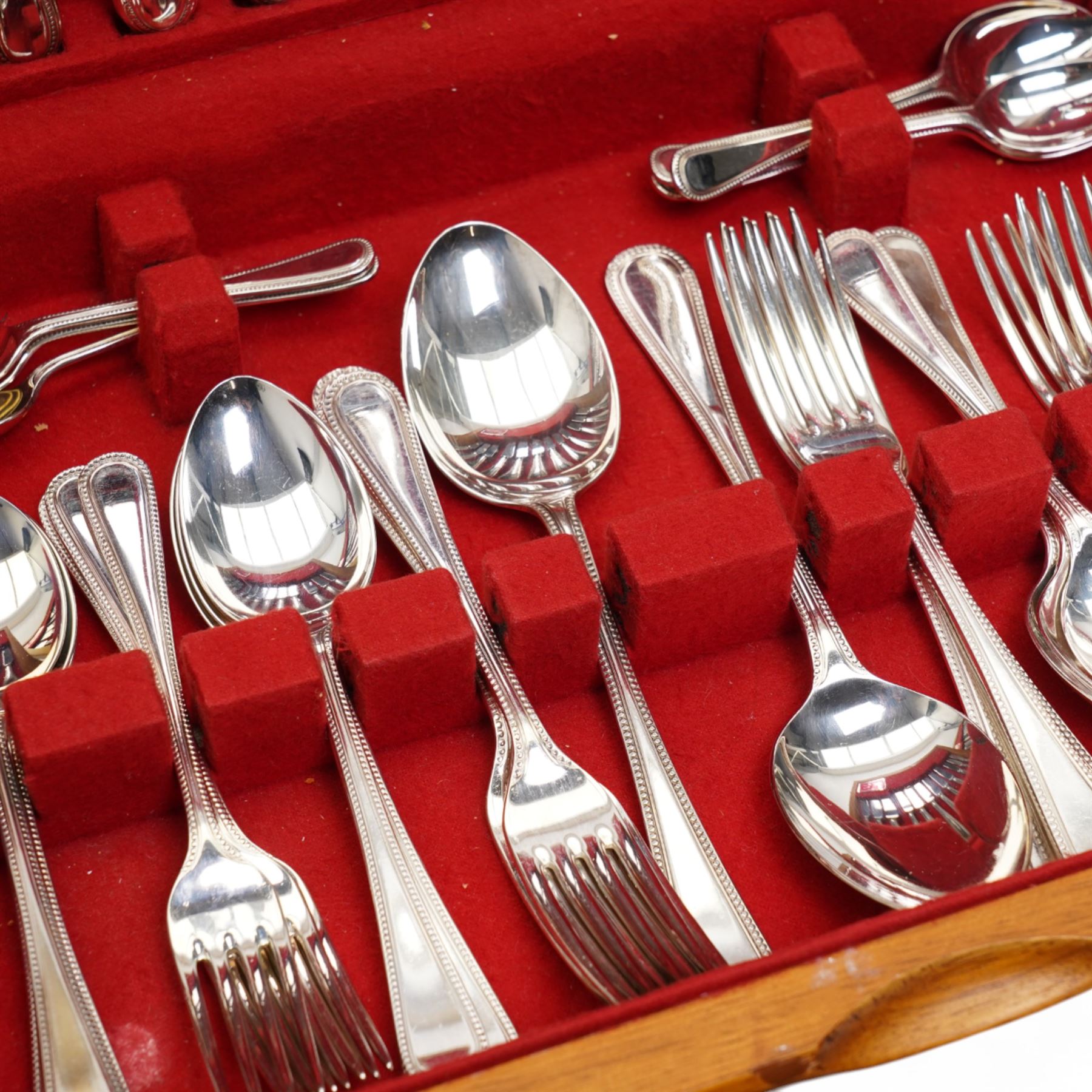 Canteen of Regalia Plate bead edge plated cutlery for six covers, another matching set, each containing forty four pieces, two boxes of Arthur Price matching bead edge pastry forks, cheese knife, butter knife and preserve spoon