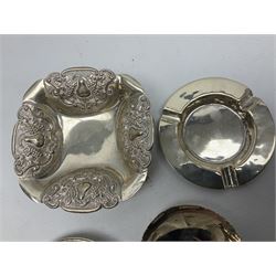 Group of white metal dishes, of various form, stamped 830, S900, S800, 835S, approximate total weight 168 grams
