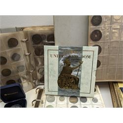 Great British and World coins, including 1996 brilliant uncirculated coin collection in card folder, 1998 proof coin set in blue display with certificate, commemorative crowns, 1953 unofficial year set in plastic holder, pre-decimal coinage, pre-Euro coinage etc, housed in various ring binder folders and loose