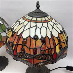 Two Tiffany style table lamps with leaded shade, tallest H48cm