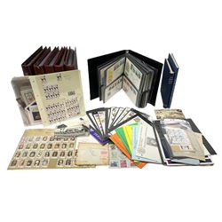 Great British and World stamps, including first day covers, small number of mint Queen Elizabeth II stamps, Silver Jubilee first day covers from St Lucia, Guernsey, Seychelles etc and various empty folders, in one box